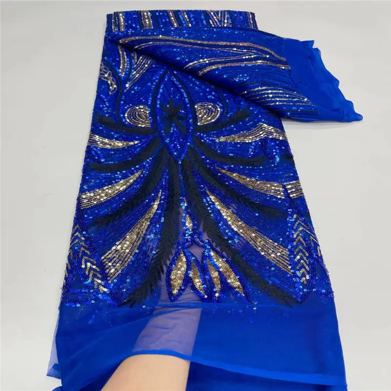 

Синяя кружевная ткань для свадебного платья, африканская кружевная ткань 2021, высококачественное кружево, французская кружевная ткань с блестками, новинка 5 ярдов KW008