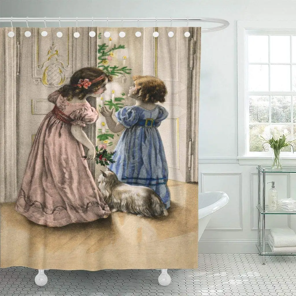 

Two Little Girls and Their Dog Open The Door to Find Christmas Decorated