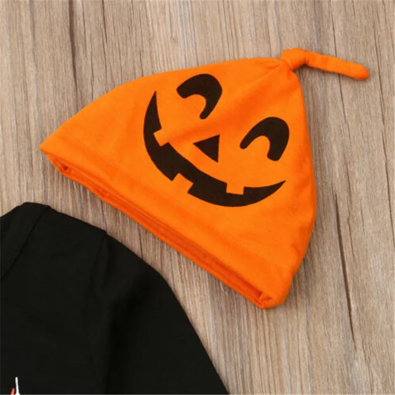 

3-24Months infants Baby Girls Boys Halloween Clothes Sets Long Sleeve Pumpkin Pattern Romper Pants +Hats+Outfit 3Pieces Sets
