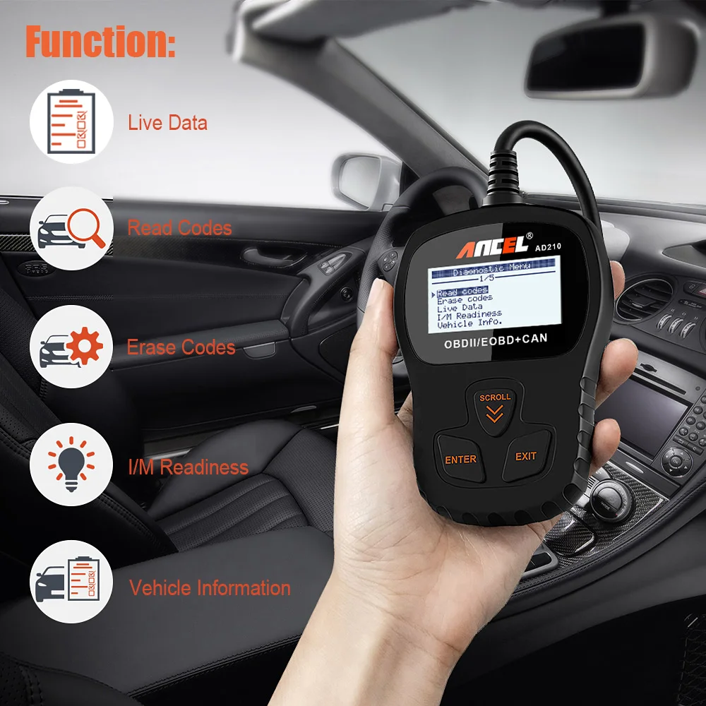 Автомобильный диагностический сканер Ancel AD210 OBD2 для диагностики двигателя в