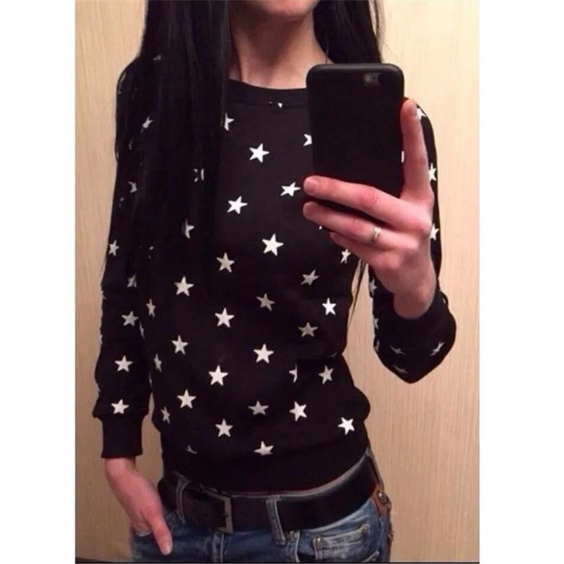 Stars Printed Hoodies Sweatshirts 2022 Women Casual Kawaii Harajuku New Sweat Punk For Girls Clothing European Tops Korean