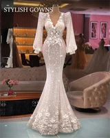 luxury long sleeve evening gown for women elegant mermaid wedding dress 2021 beaded gowns for bride and party