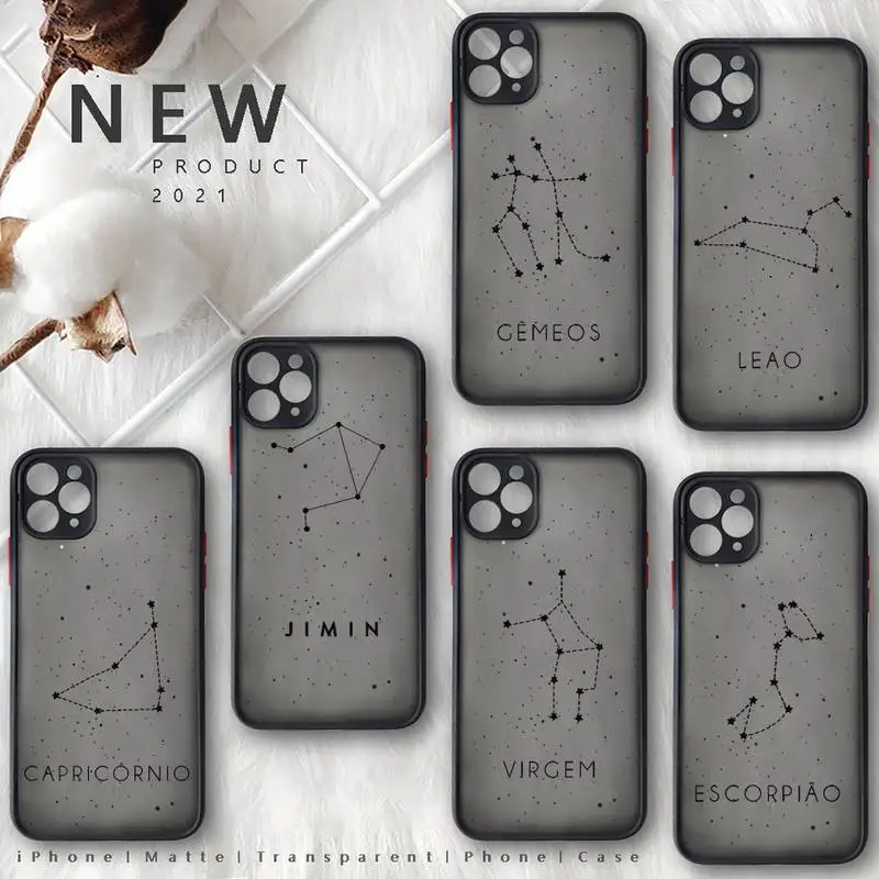 

Star Twelve constellations Phone Case black matte transparent For iPhone 7 8 x xs xr 11 12 13 pro plus mini max Clear Funda