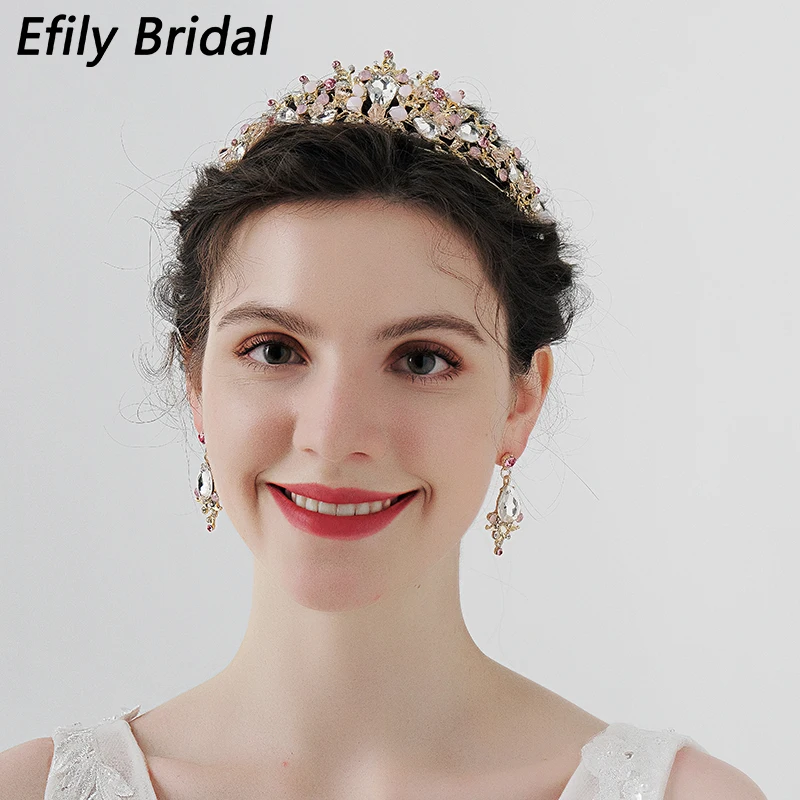 Женские тиары и короны Efily Стразы, аксессуары для волос золотого цвета, свадебные украшения для волос для невесты, подарок для подружки невесты