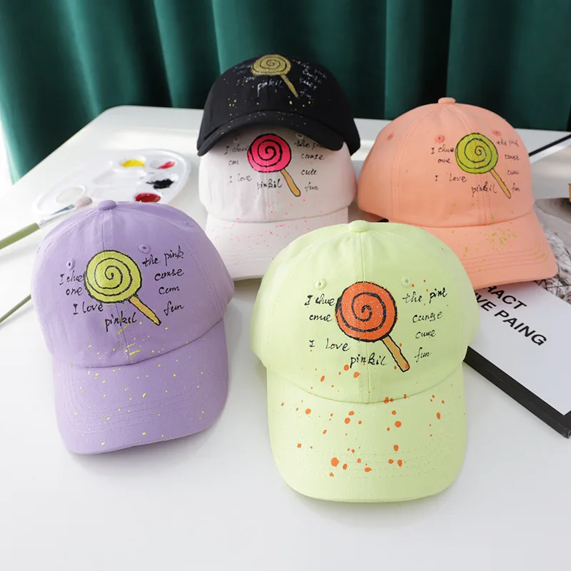 

Baby Girls Baseball Cap Cute Lollypop Graffiti Snapback Hat Kids Boys Hip Hop Trucker Hats Children Spring Summer Caps 6 Panels