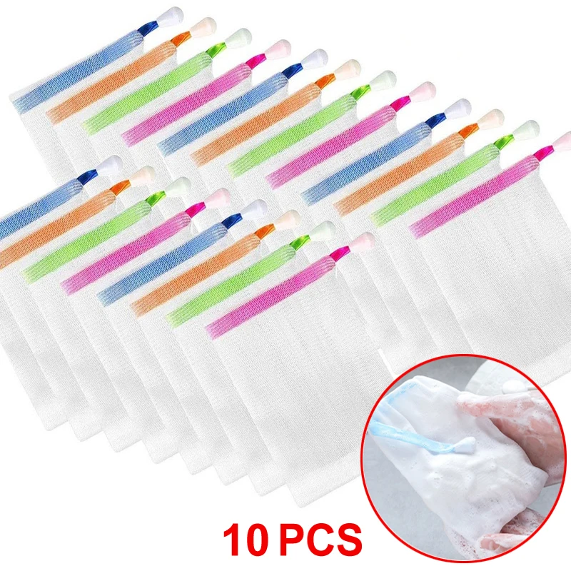 

10pcs Portable Hangable Handmade Soap Saver Bag Bath Shower Travel Foaming Mesh Net Cleaning Delicate Foam Net Back Scrubbers