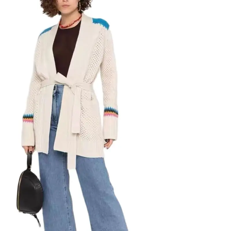 

Новинка Осень-зима 2021, пальто zv средней длины с кружевной вышивкой, свободный кашемировый вязаный кардиган