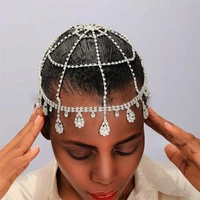 sexy bride mesh water drop headdress wedding accessories fashion ladies stage catwalk shiny rhinestone headband hair accessories