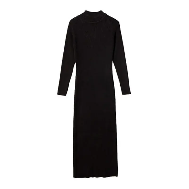 

2021 autumn and winter super long woolen dress over the knee slim and thin bottom knitted dress autumn and winter dress