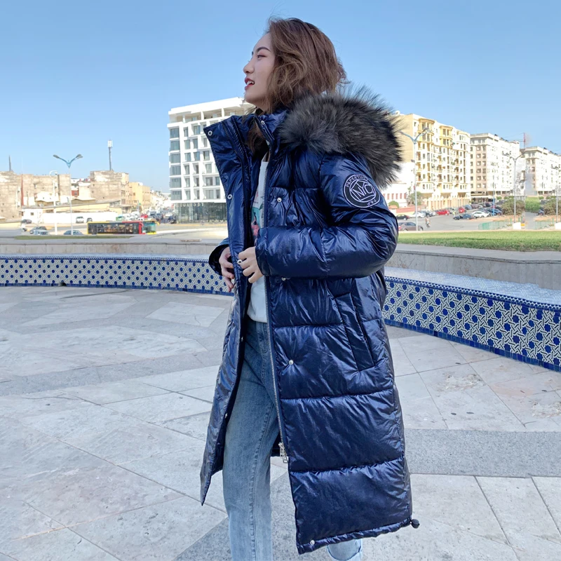 

2021 New Arrival Winter Jacket Women Thick Hooded With Fur Collar Long Coat Outwear Shining Warm Female Parka Free Shipping