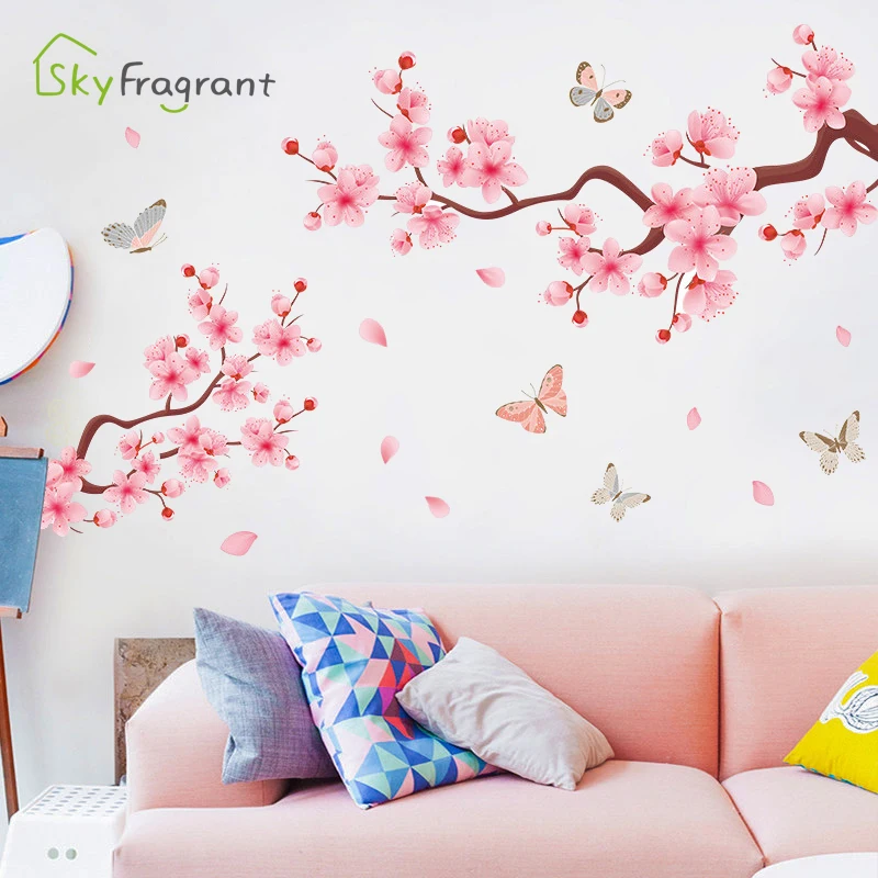 

Elegant Wall Sticker Flower Branch Self-adhesive Stickers Living Room Background Wall Decor Bedroom Decor Home Decor Room Decor