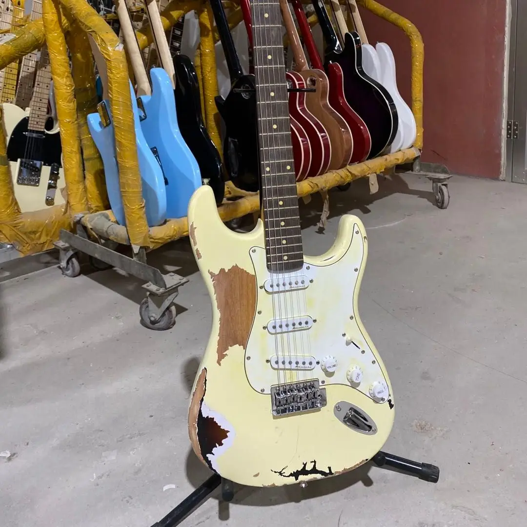 

Relic Electric Guitar Cream Yellow Color ST Guitar Free Shipping
