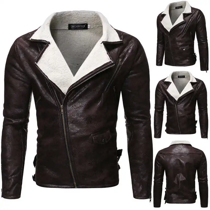 Мужское зимнее мотоциклетное кожаное пальто кашемировая куртка из овечьей