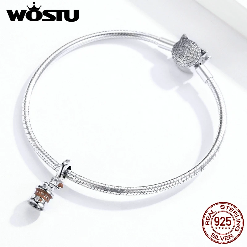 WOSTU подвески для Кофемолки из стерлингового серебра 925 пробы с коричневой эмалью