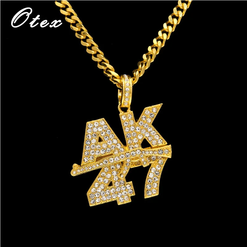 Luxury brand fashion Men's AK47 Pendant charm Necklace Link Steel Cuban Chain Gold Silver Color Hip hop women Jewelry | Украшения и