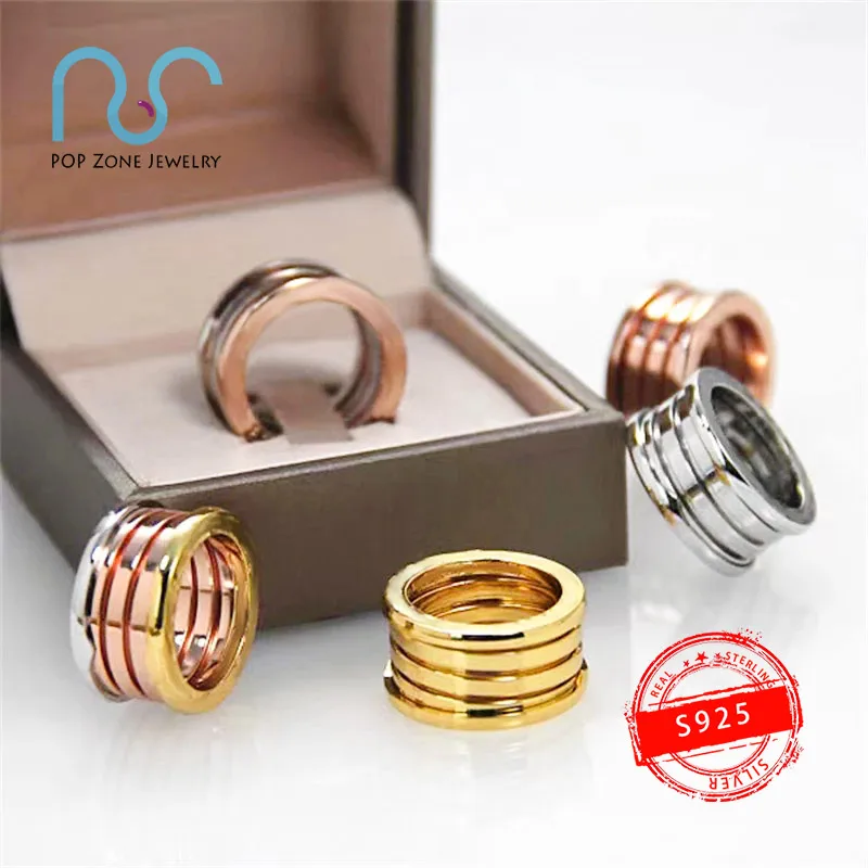 

Famous Brand Luxury Ring Zero Ring Tricolor Spring Spiral Shape Sterling Silver Ring Original Jewelry Valentine's Gift With Logo
