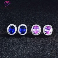 huisept earrings 925 silver jewelry oval shape zircon gemstone stud earrings accessories for women wedding party gifts wholesale