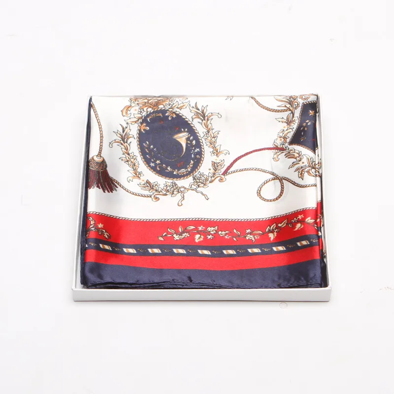 

Spring and summer New Emulation Silk Scarf women's 90*90cm mirror carriage print professional decorate tassel towel customized