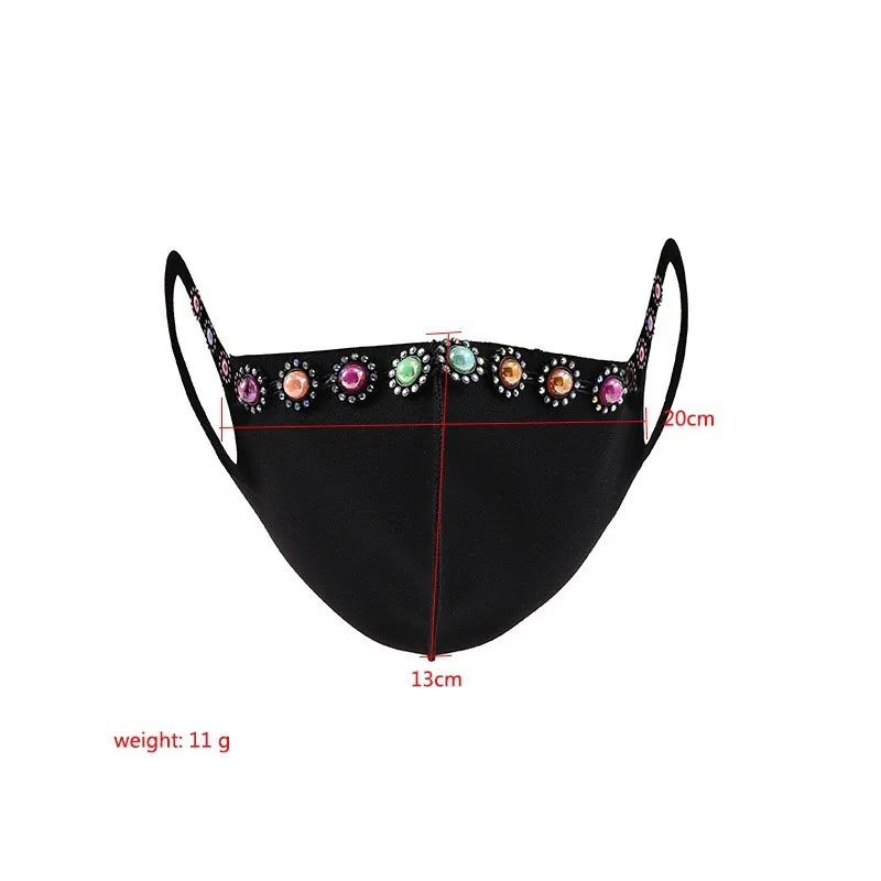 

Adult Lady Colorful Rhinestones Black Cotton Mask Stage Accessories Halloween Party Nightclub Bar Singer Dancer Crystal Ornament