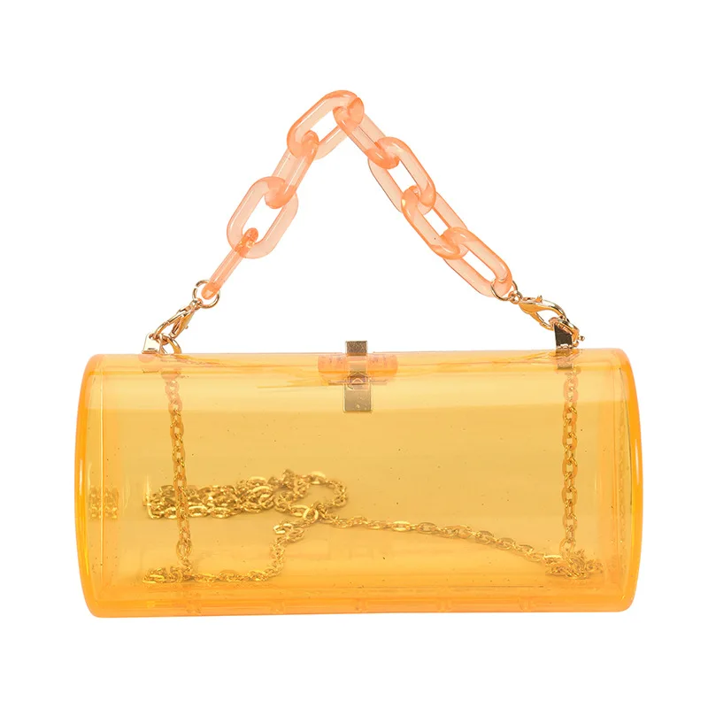 

Cylindrical Clear Box Women's Small Handbag 2021 New Summer Pvc Transparent Bag Chain Fashion Hip Hop Jelly Luxury Shoulder Bag