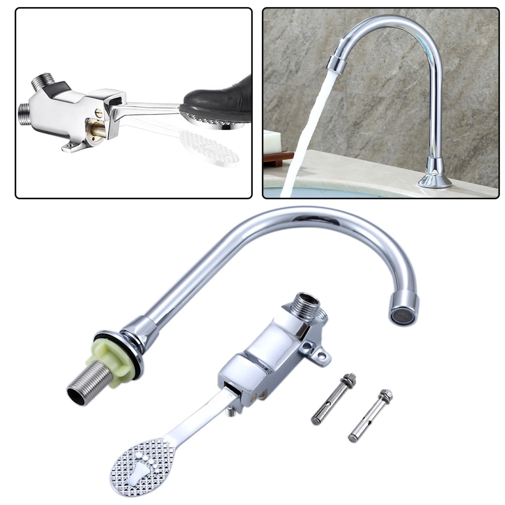 

Easy Install Silver Sanitary Outlet Inlet Floor Mount Foot Pedal Faucet Set Hospital Durable Hands Free Touchless Laboratory