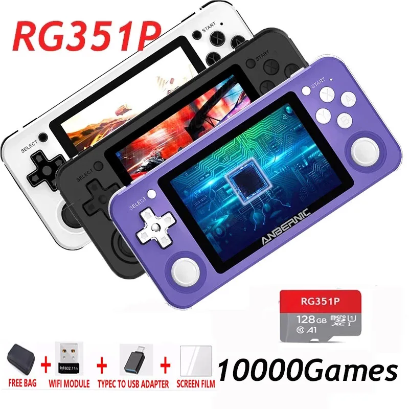

NEW RG351P Powkiddy Retro Game Console Linux System PC Shell PS1 N64 Game Player Portable Pocket Handheld Game Console gift