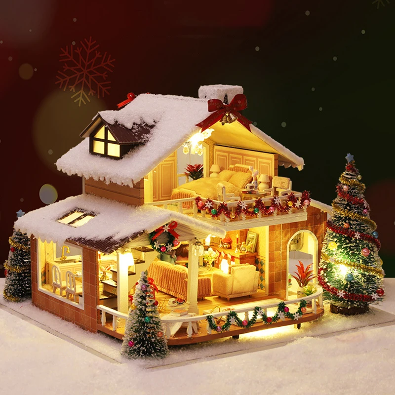 New Diy House Miniature Dollhouse Kit Christmas Carnival Building Model Room Box Wood Doll House Furniture Kids Toys Adult Gifts