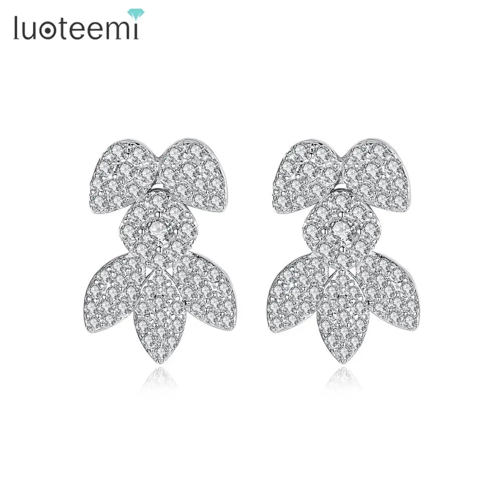 LUOTEEMI, роскошные серьги-гвоздики в виде листьев и цветов для женщин и девочек, для свадебной вечеринки, с кубическим цирконием AAA, модные ювелирные изделия E19051301