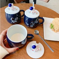 creative ins 3d space astronaut ceramic coffee mug with lid spoon home drinkware office teacup simple breakfast milk coffeecup
