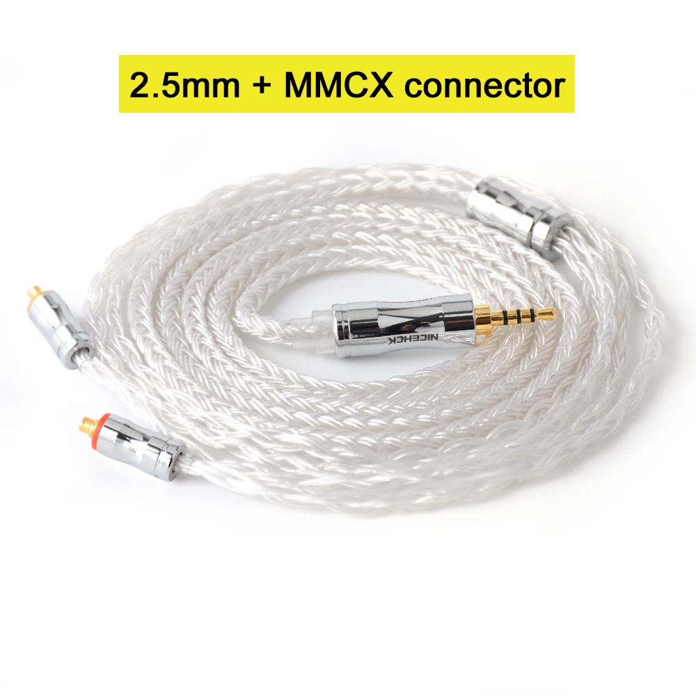 2.5mm With MMCX NICEHCK C16-1 16 Core посеребренный кабель 3,5/2,5/4,4 мм разъем MMCX/2Pin/QDC/NX7 для CCAKZ ZSX C12 TRNV90 TFZ QDC DB3 NX7 PRO BL03 - Цвет: 2.5mm With MMCX