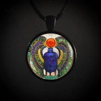 ancient egyptian scarab beetle pendant necklace vintage art pattern glass cabochon long necklace for women jewelry wholesale