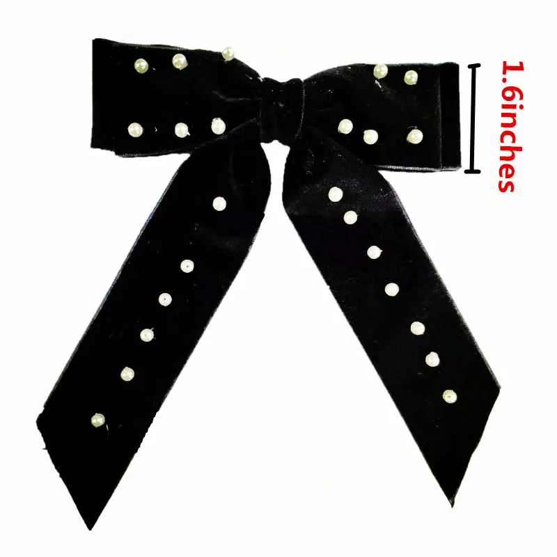 1.6 inches black Новинка, двухсторонний бархатный 1 дюйм, Широкий Бант с хвостами, заколки для девочек, заколки для волос, аксессуары для волос - Цвет: 1.6 inches black