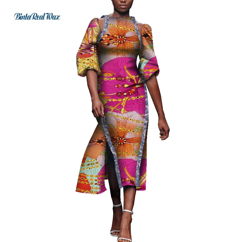 

2021 Fashion Lady Party/Evening Dress Bazin Riche 1/2 Sleeve Elegant Knee Length Dress Dashiki African Women Clothing WY8931