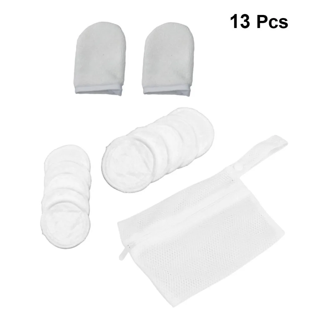 

1 Set 13 pcs Three Layers Bamboo Makeup Remover Pads With 3pcs Makeup Cleaning (Mesh Bag Piece Set White)