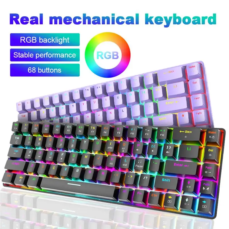 

Игровая механическая клавиатура T8 RGB 60%, 68 клавиш Светодиодный светодиодная подсветка, USB Проводная игровая клавиатура для Windows, ПК, геймерск...