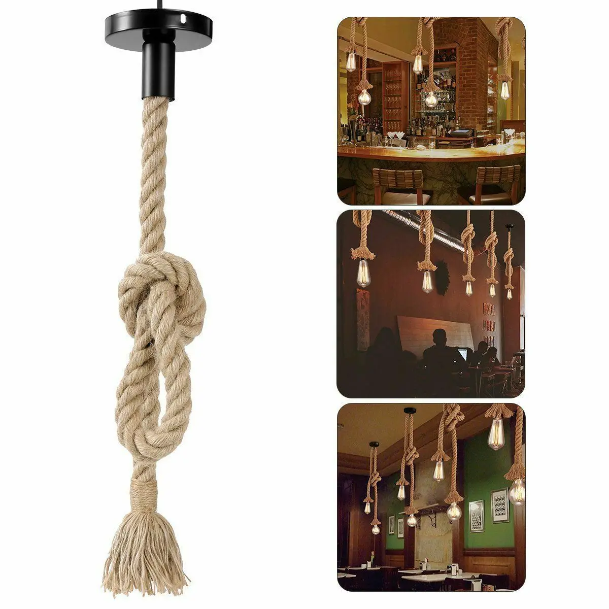 1m LED Vintage Rustic Hemp Rope Pendant Lights E27 Ceiling Light Hanging Lamp Retro Wedding Decor Christmas Decorations for Home |