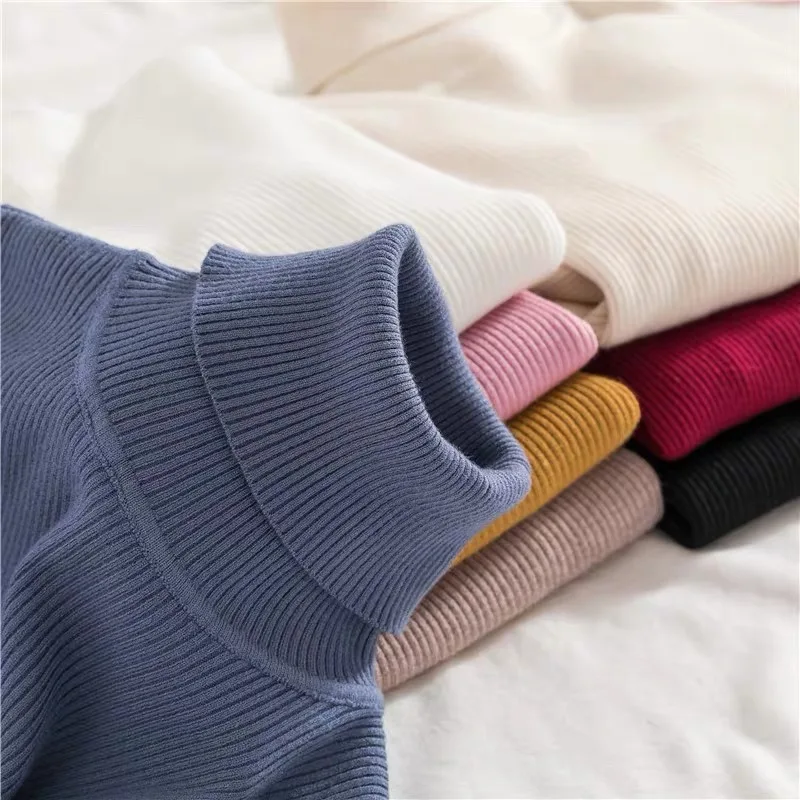 Женский вязаный свитер шикарный Однотонный женский пуловер с высоким воротом