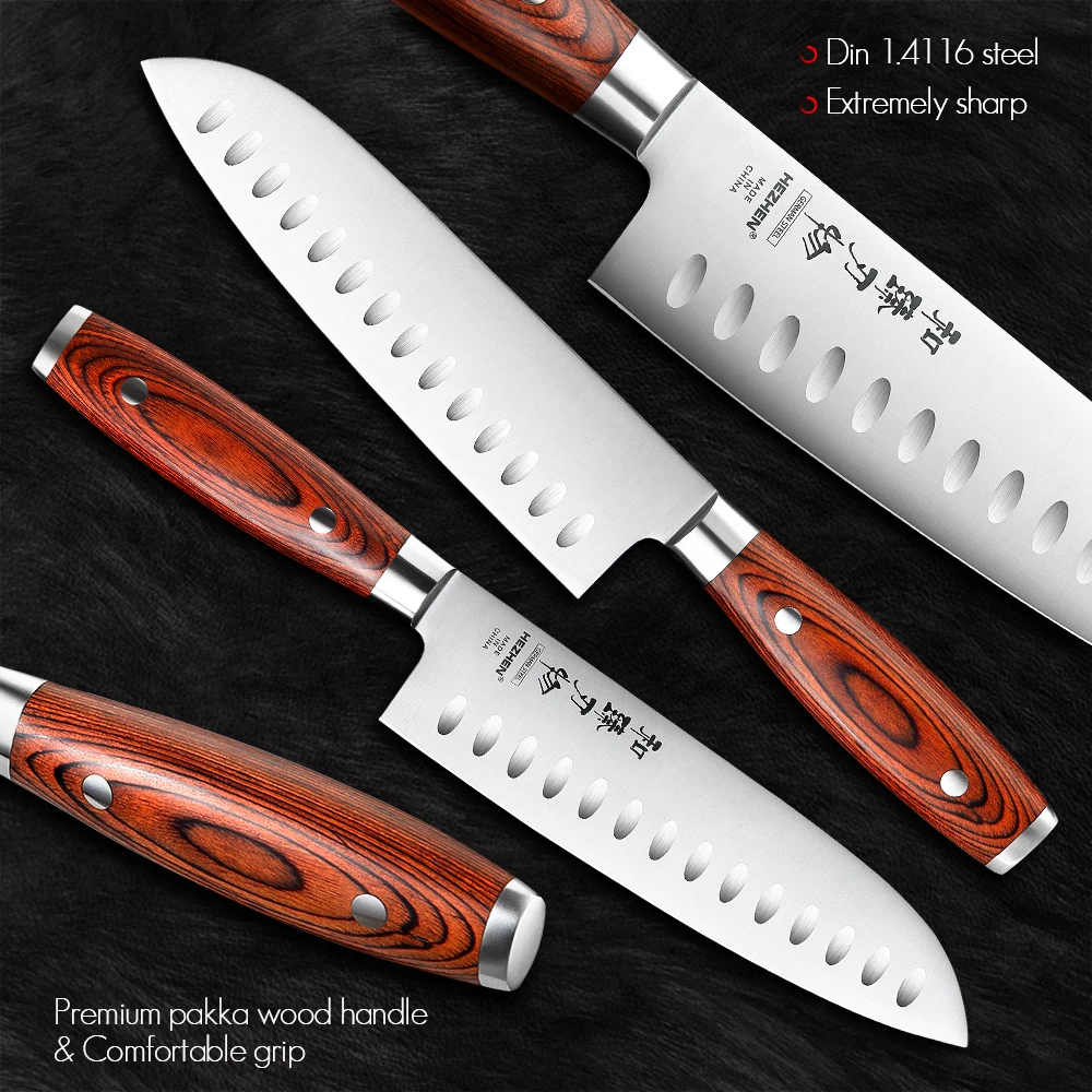 HEZHEN Basic Series 1-3 шт набор ножей Chef Santoku Utility из нержавеющей стали Pakka кухонный