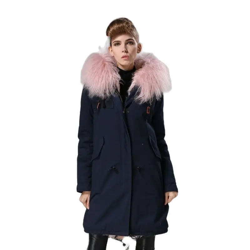 Новинка зима 2017 длинная стильная темно синяя хлопковая оболочка роскошная