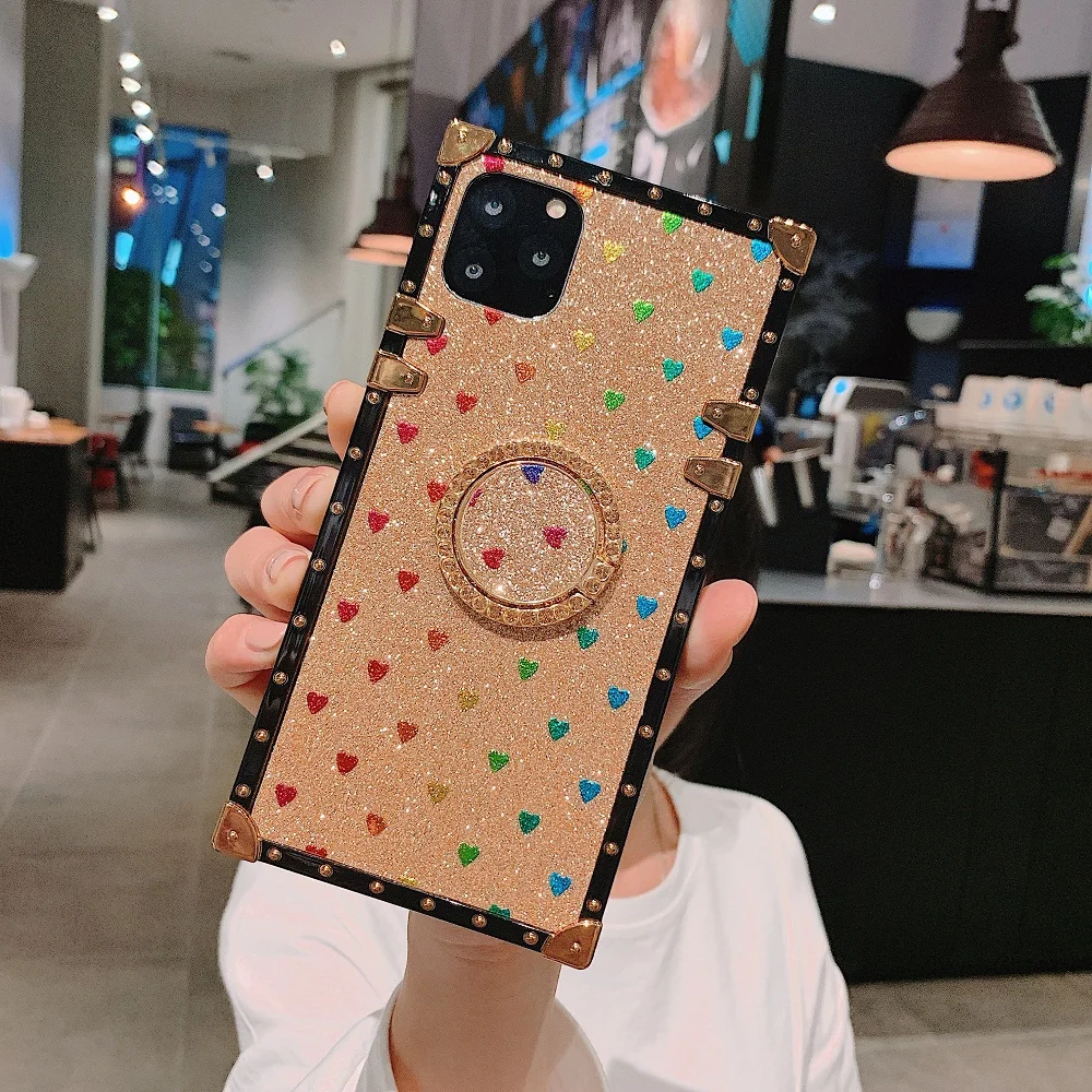 Роскошный чехол для телефона с Пчелой для iPhone 11 Pro X XR XS Max 8 7 Plus, квадратная Лазерная крышка с сердцем для samsung Galaxy S9 S10 Plus Note 10 Pro - Цвет: Gold3