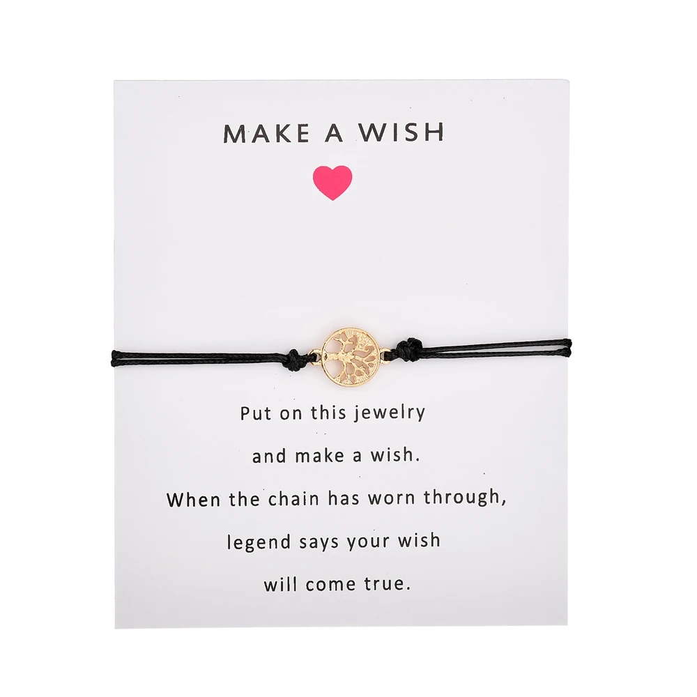 

Terreau Kathy 7Style Life Tree Wish Card Bracelet Black String Adjustable Bracelets For Women Men Kid Lovers Couple Jewelry Gift
