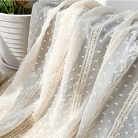 soft embroided tulle jacquard fabric white beige stripes dot chiffon uphostery fabric for dress shirt curtain by meter