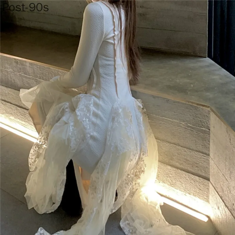 

Spring Elegant Lace Dress Women Casual Long Sleeve Slim Sweet One Piece Dress Korean 2021 French Vintage Party Dress Female