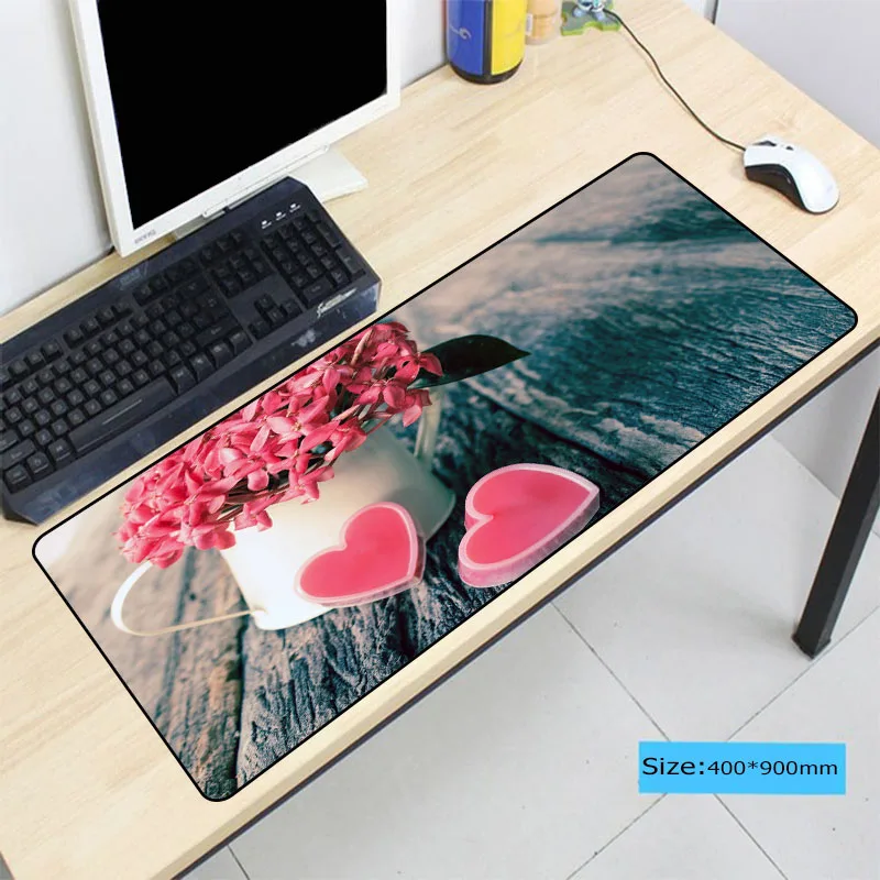 Ваза цветы розовые сердца любовь большой коврик для мыши XL скорость геймер