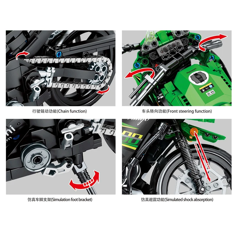 

Building blocks Compatible lepining Technic 701805 862pcs 400 motorcycle Brick kids toys for children