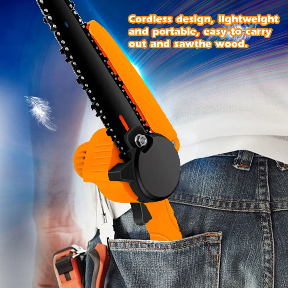 

Two Battery 6 Inch 24V Mini Electric Brush Infinitely Variable Speeds Pruning Saws Rechargeable Small Wood Spliting Chainsaw