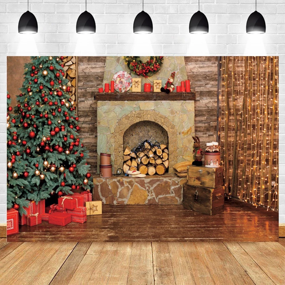 

Christmas Backdrop Fireplace Tree Light Room Interior Baby Portrait Vinyl Photography Background For Photo Studio Photophone