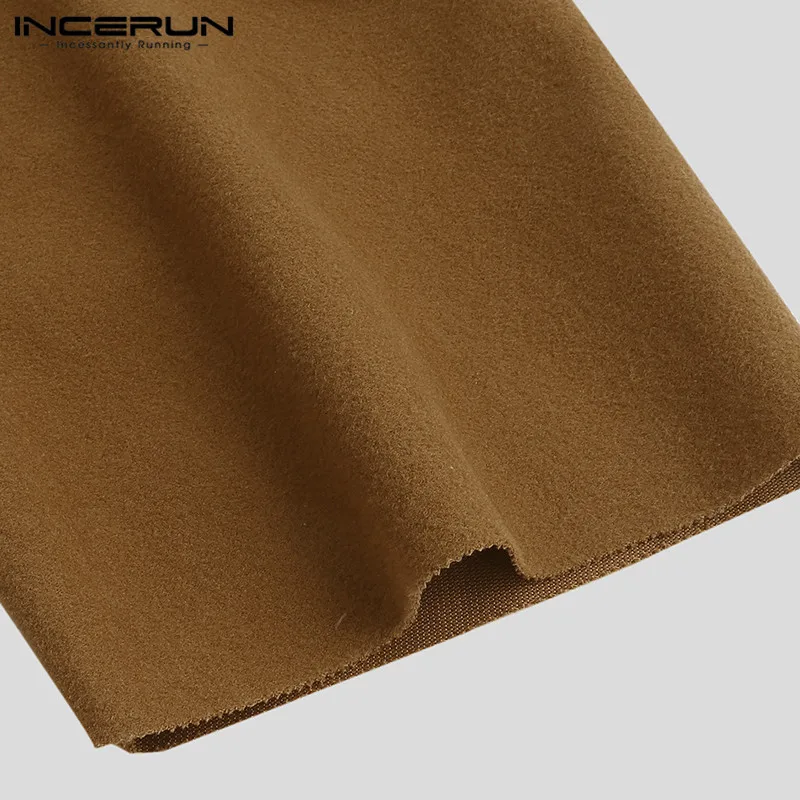 INCERUN/мужские тренчи, повседневные куртки с карманами, 3/4 рукавами, из искусственного флиса, мужская верхняя одежда, модный однотонный удлиненный кардиган
