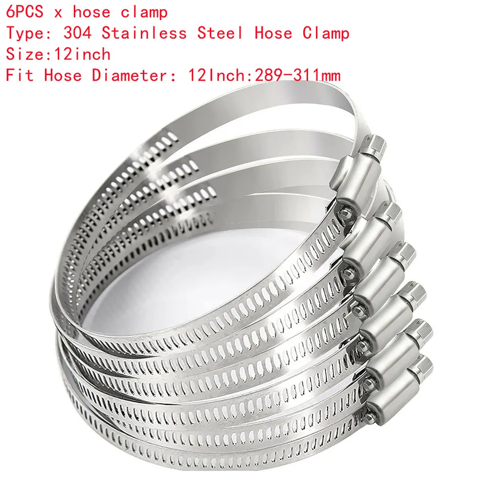 

6pcs 12in Hose Clip Adjustable Stainless Steel Duct Clamps Worm Gear Clip Drive Clamp Used In Securing Hoses Around Pipes