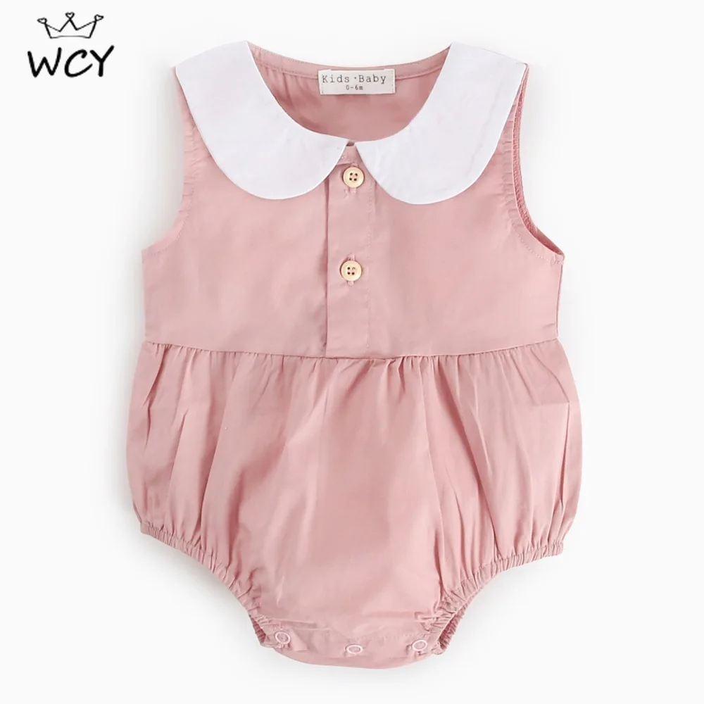 

2021 Summer Sleeveless Baby Girls Kawaii Pink Bodysuits Cotton Soft 9M 12M 18M 24M Baby Girl Princess Onesie